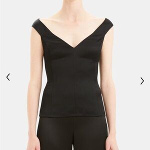 Theory off shoulder top in crepe satin